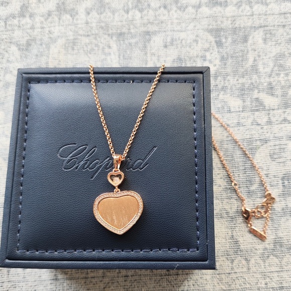 Chopard Jewelry - Chopard Rose Gold Heart Pendant Necklace with Pavé Border